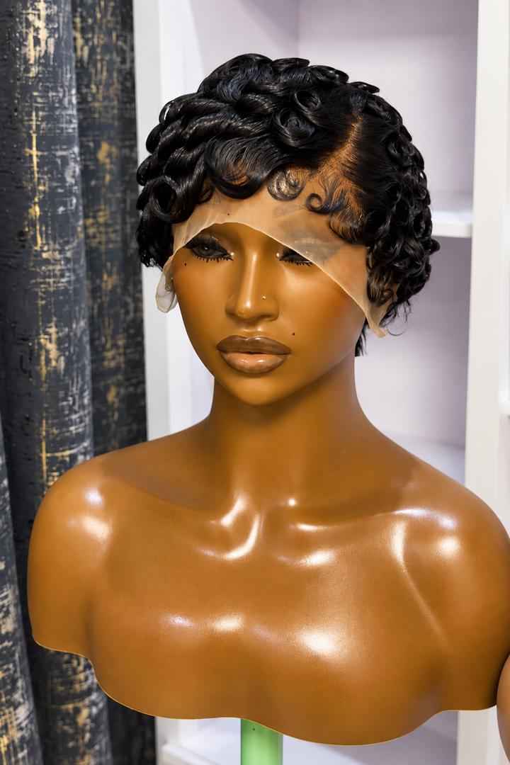 Black Finger Wave Pixie Wig