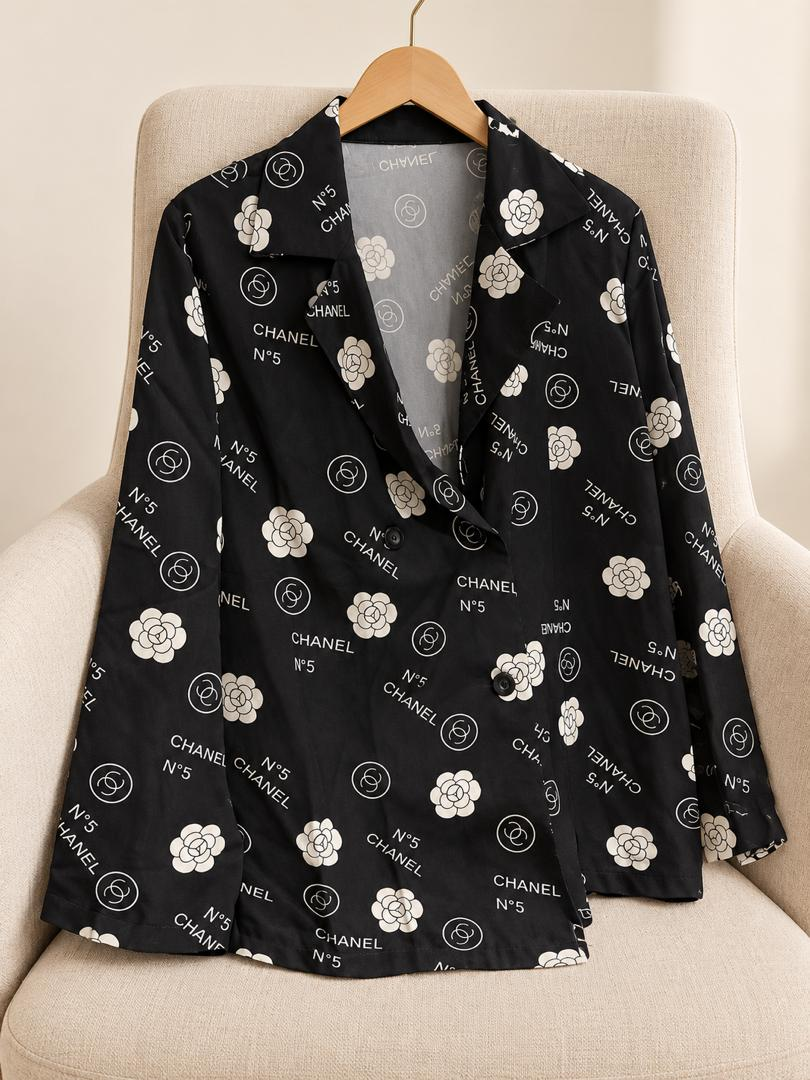 Black Floral Print Blazer