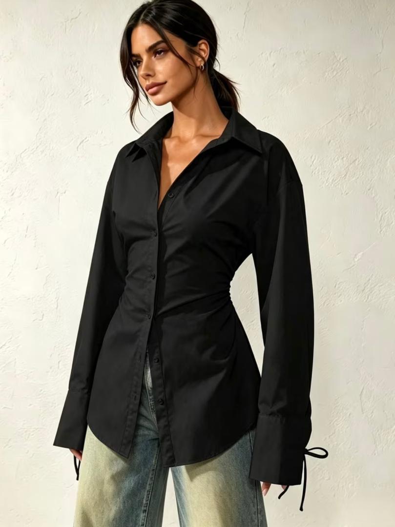Black Ruched Longline Shirt