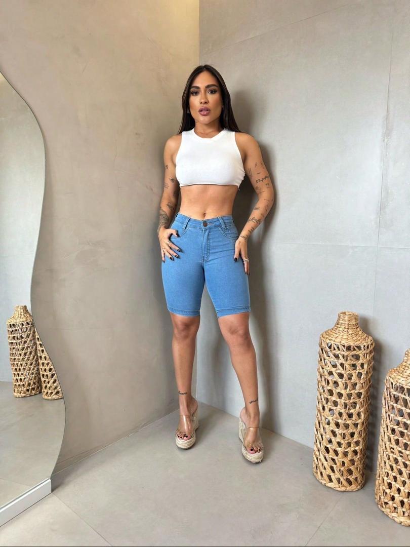 Blue Denim Biker Shorts