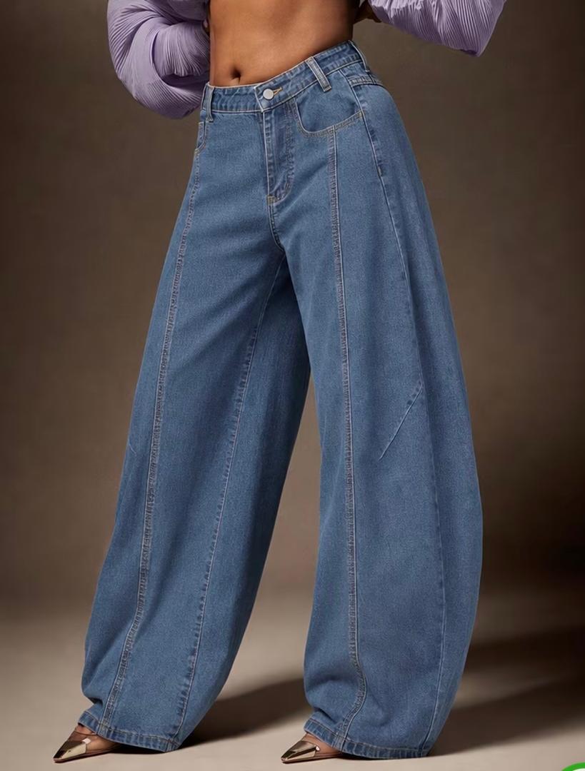 Blue Seamed Wide Leg Jeans