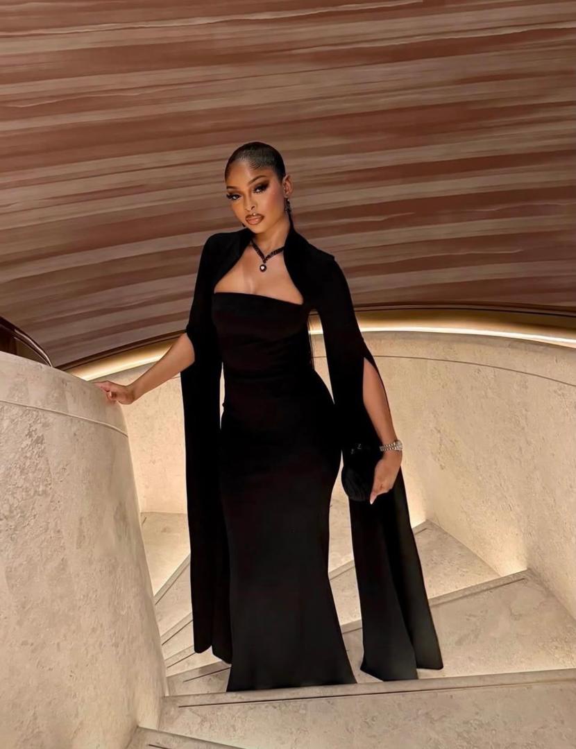 Cape Sleeve Evening Gown
