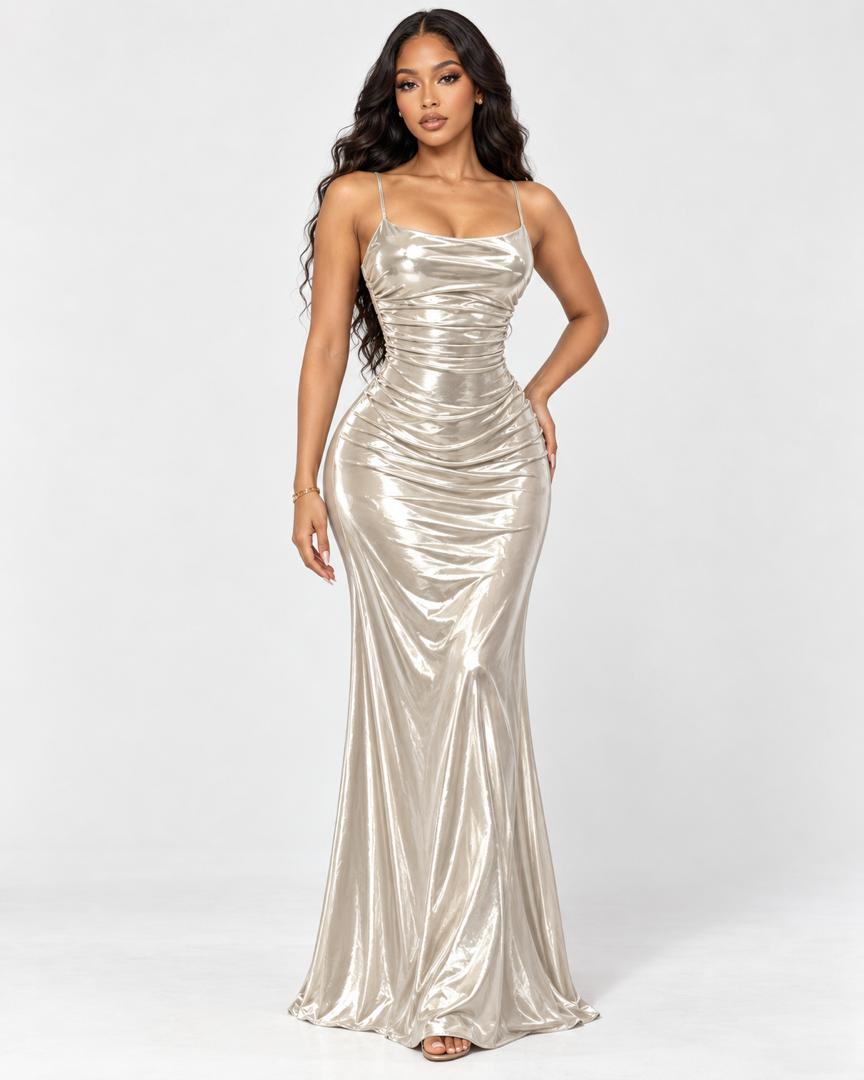 Champagne Metallic Maxi Dress