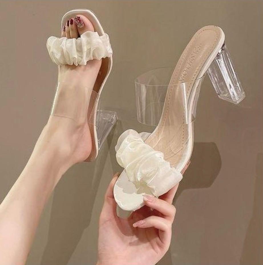 Cream Ruffle Clear Heels