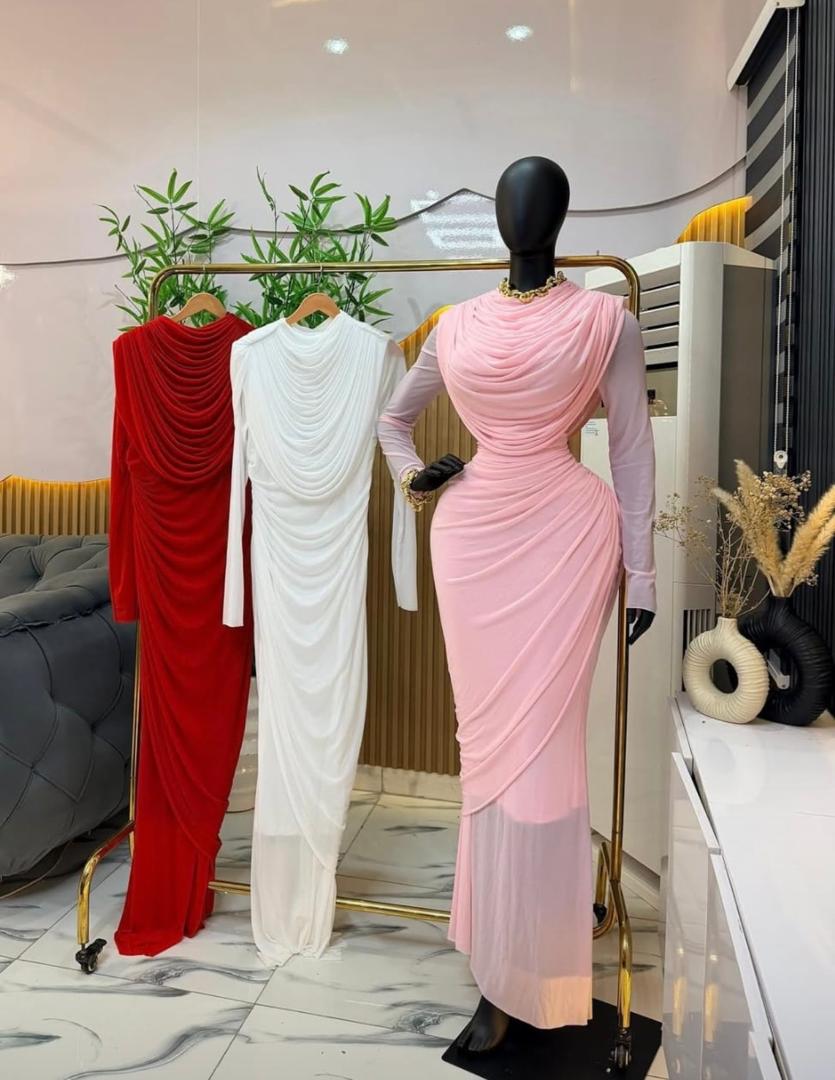 Draped Long Sleeve Maxi Dress