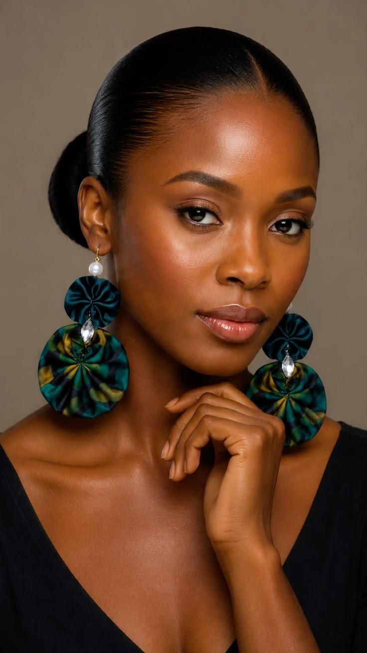 Emerald Fabric Disc Earrings