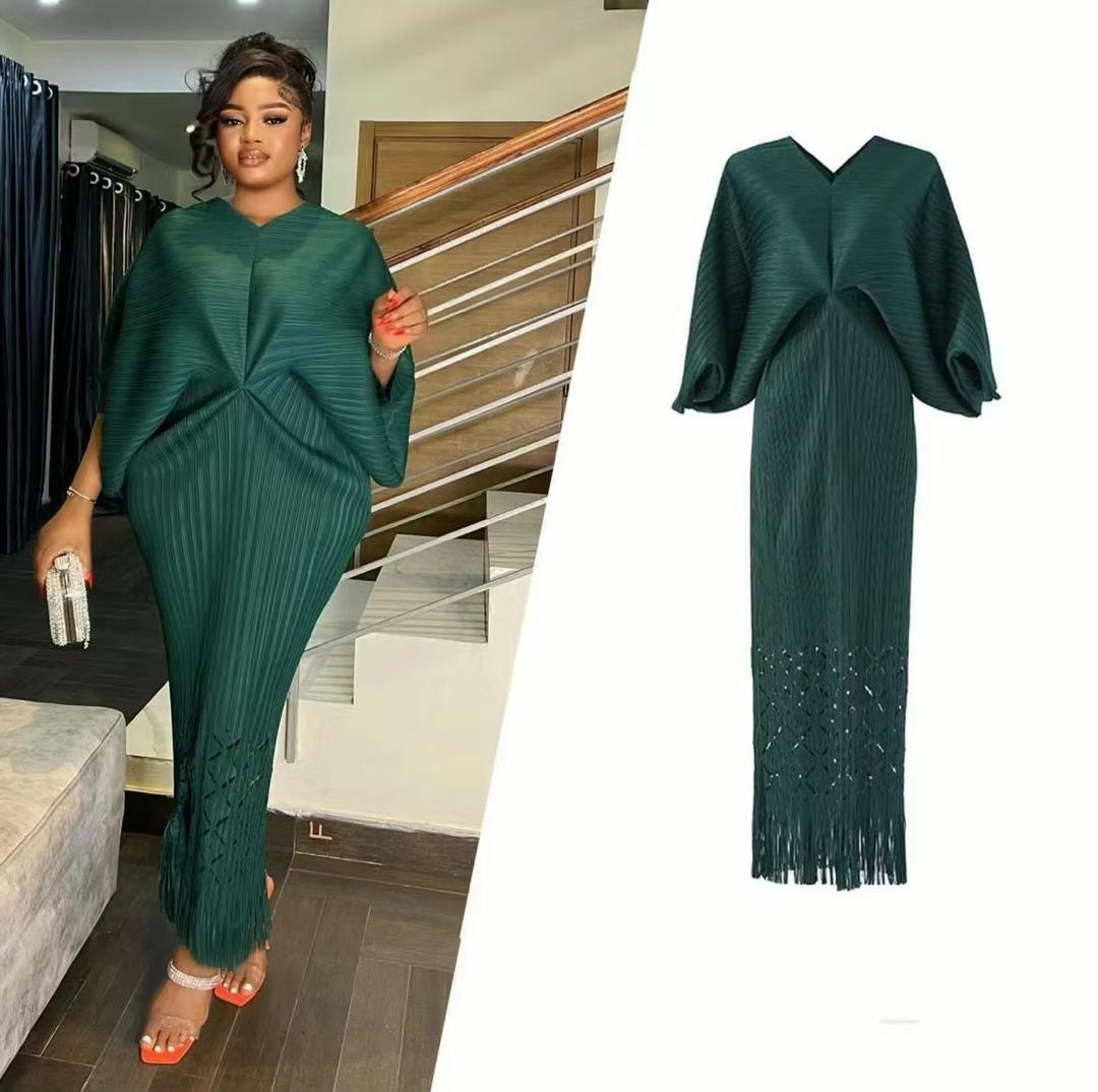Emerald Pleated Cape Dress