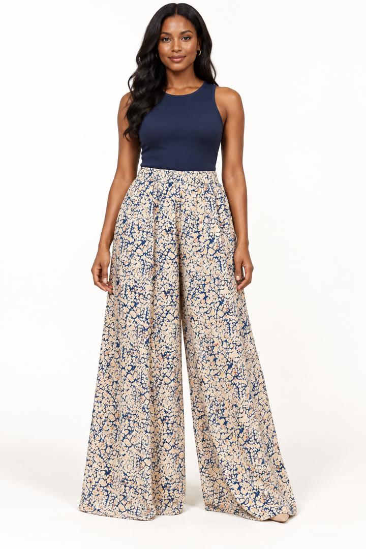 Floral Print Wide Leg Pants
