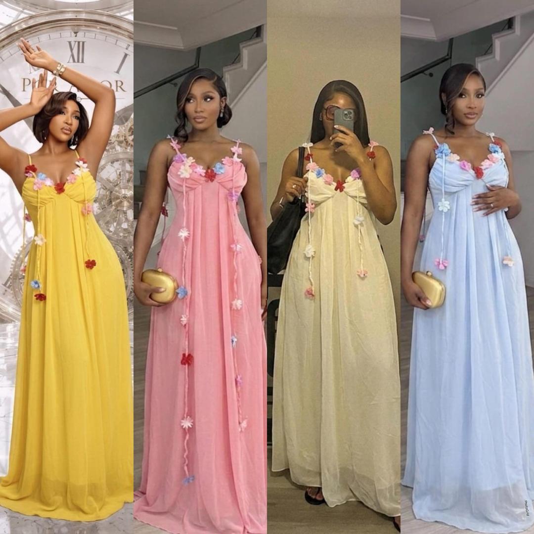 Flower Applique Swing Maxi Dress