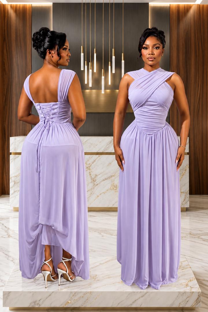 Lilac Cross Neck Corset Maxi Dress