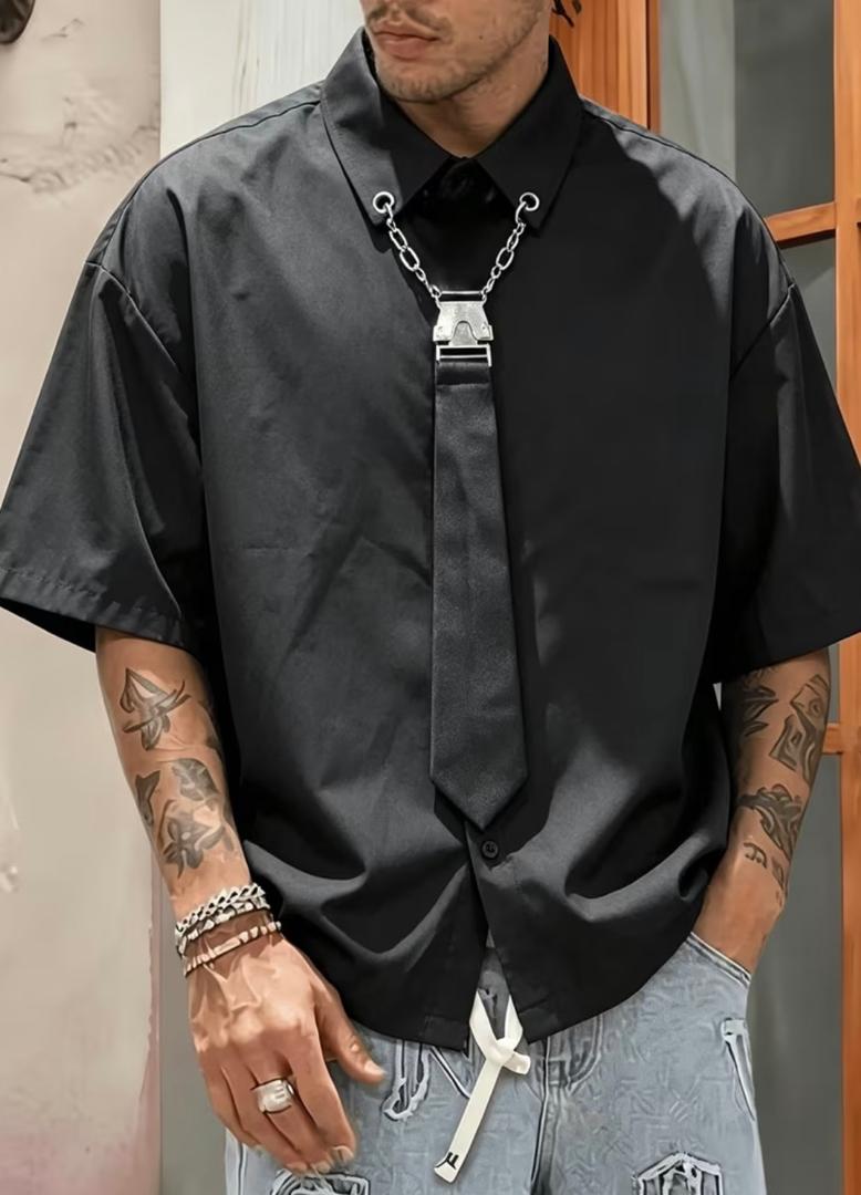 Mens Black Chain Tie Shirt
