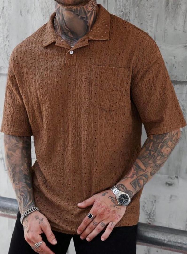 Mens Brown Textured Polo
