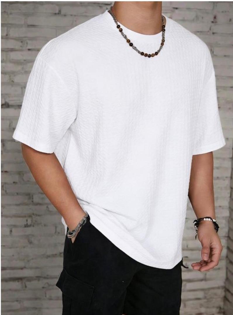 Mens White Textured T-Shirt