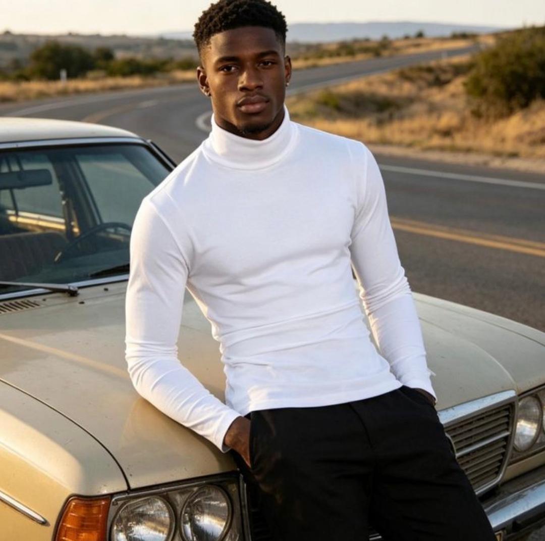 Mens White Turtleneck Top