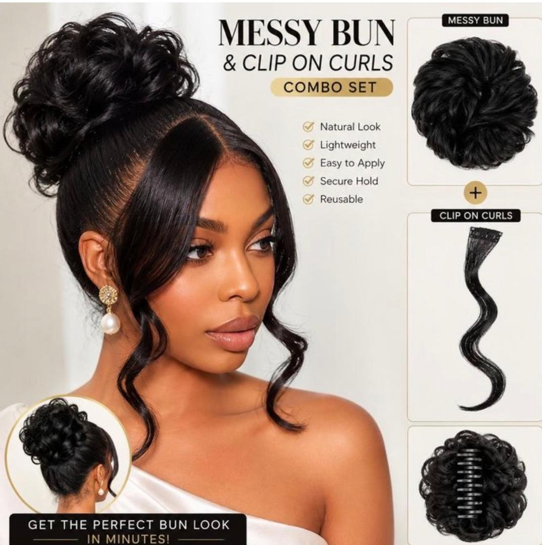 Messy Bun and Clip-On Curls Set