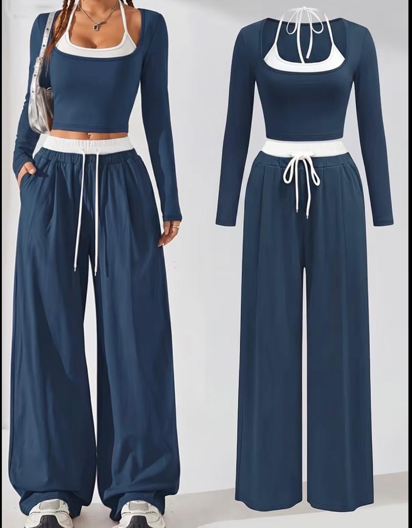Navy Contrast Trim Lounge Set