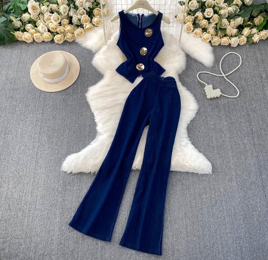 Navy Velvet Two Piece Set