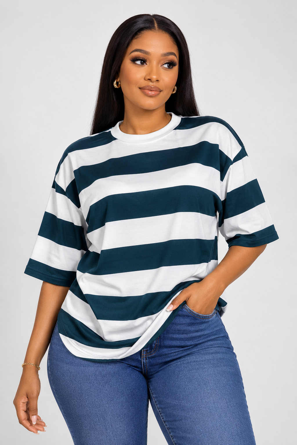 Navy White Striped Oversized T-Shirt