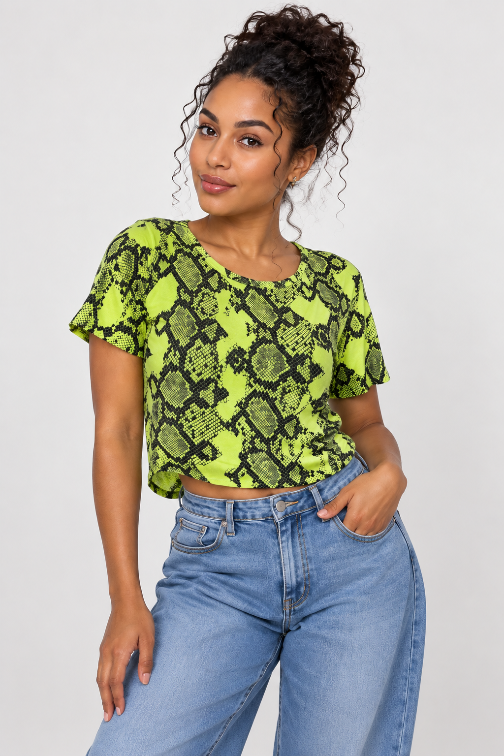 Neon Green Animal Print Crop Top