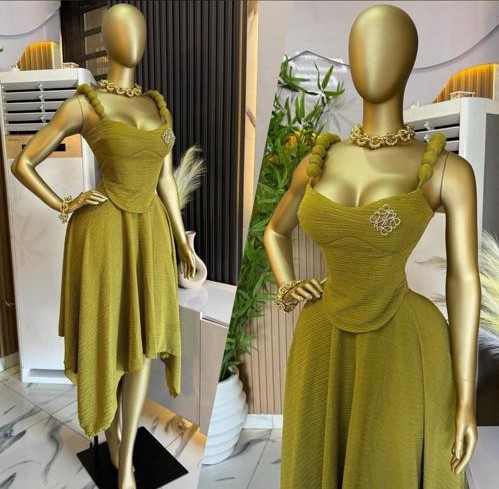 Olive Asymmetric Midi Dress