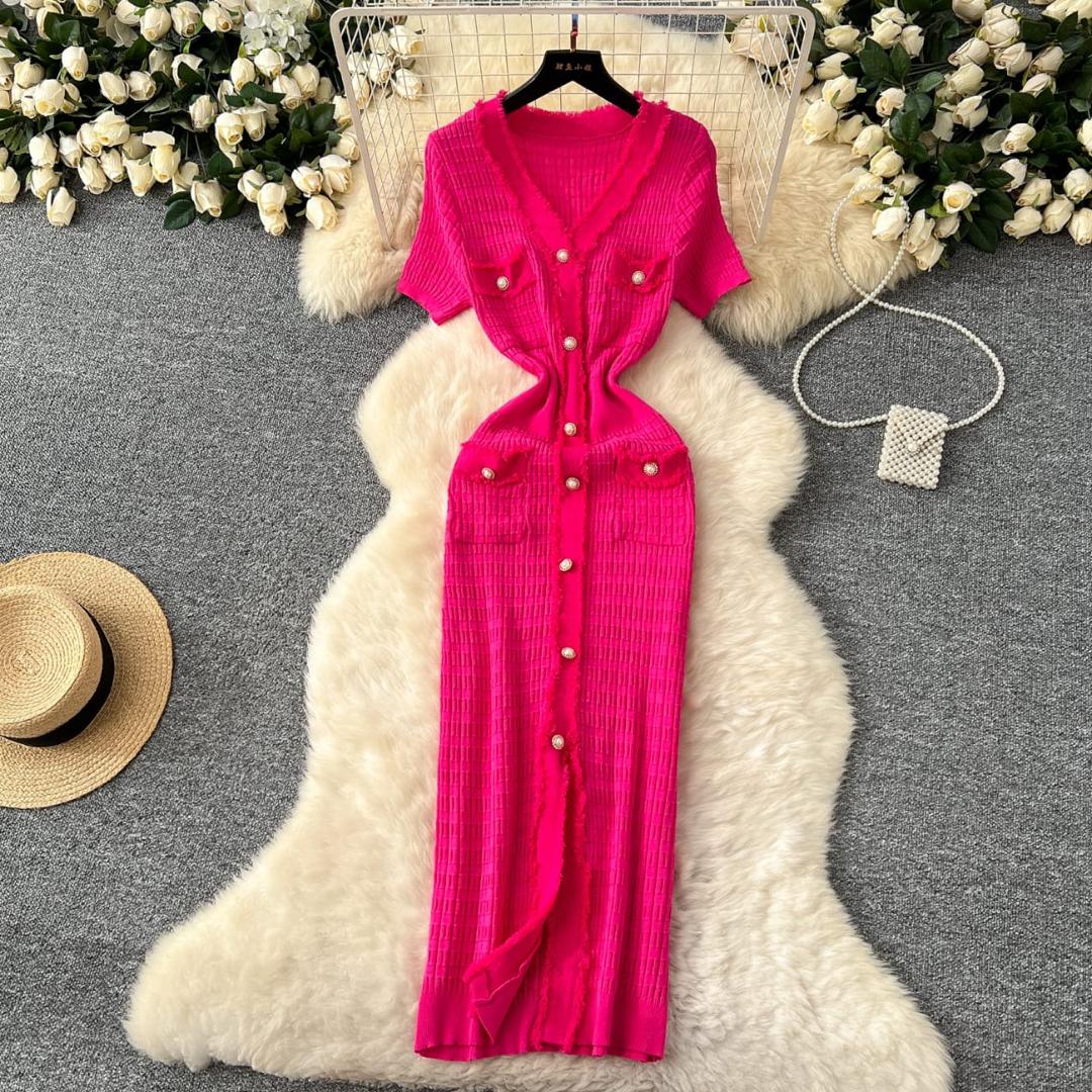Women's Textured Button Bodycon Dress