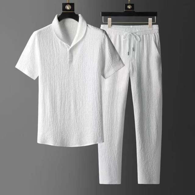 Men;s Two-Pieces Textured Shirt and Pants