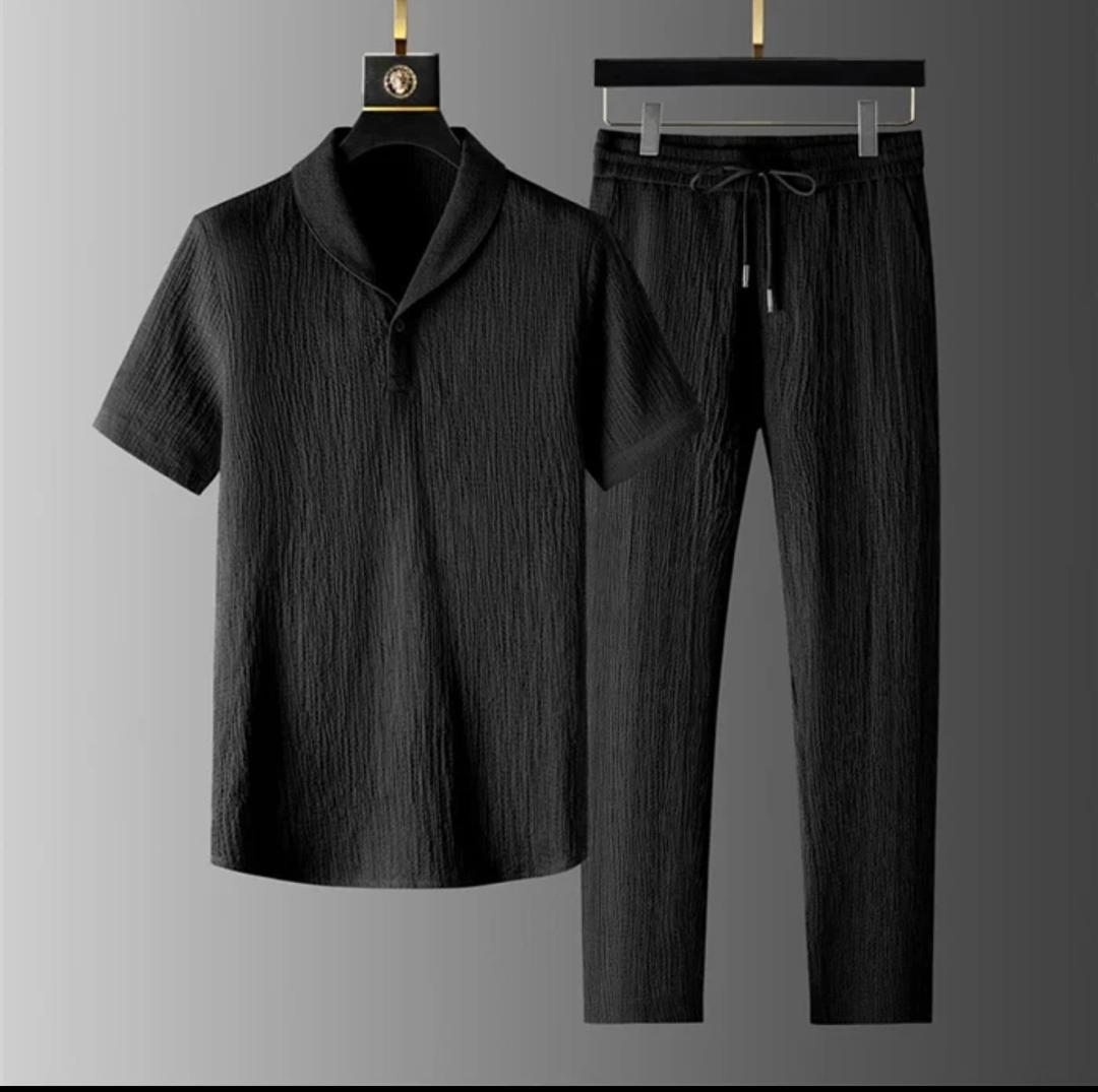 Men;s Two-Pieces Textured Shirt and Pants