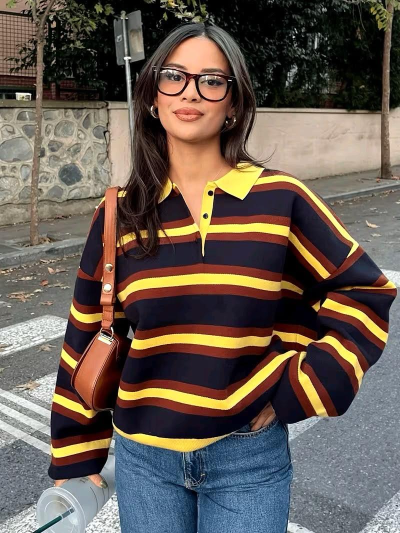 Women's Plaid Long-Sleeve Top with Band Collar