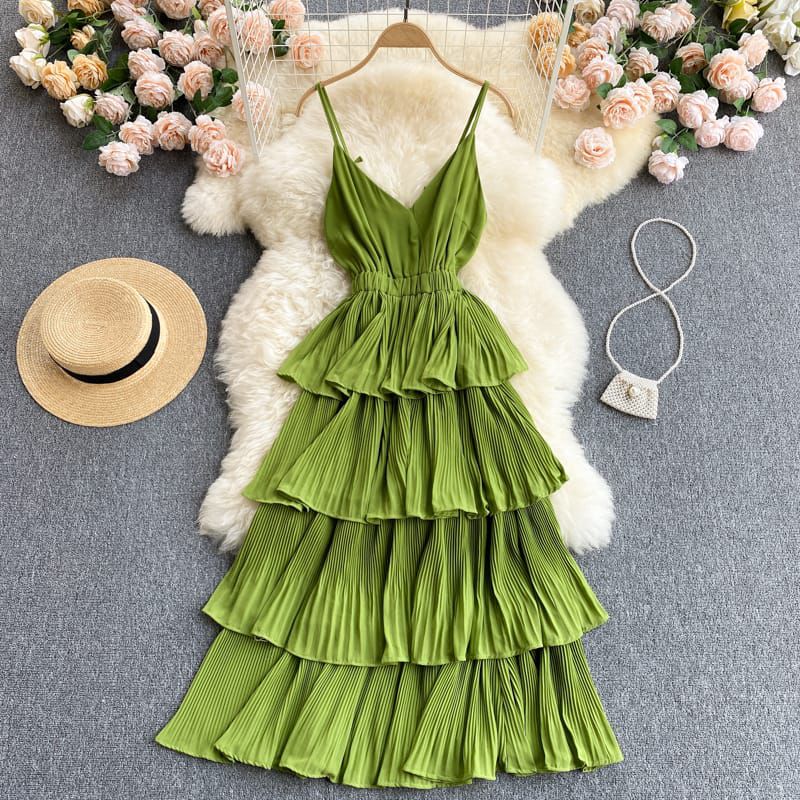 Women's Draped Ruffle Sphagetti Dress