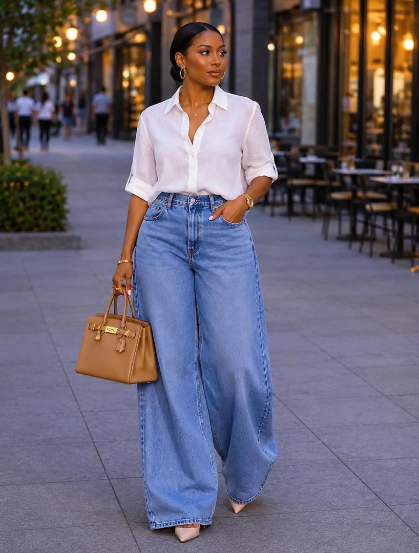 Wide-Leg Denim Jeans