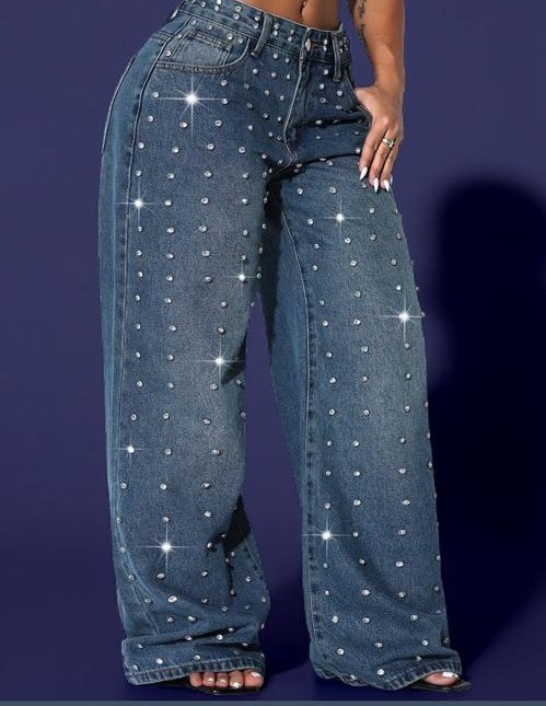 Women’s Denim Jeans with Rhinestone Design