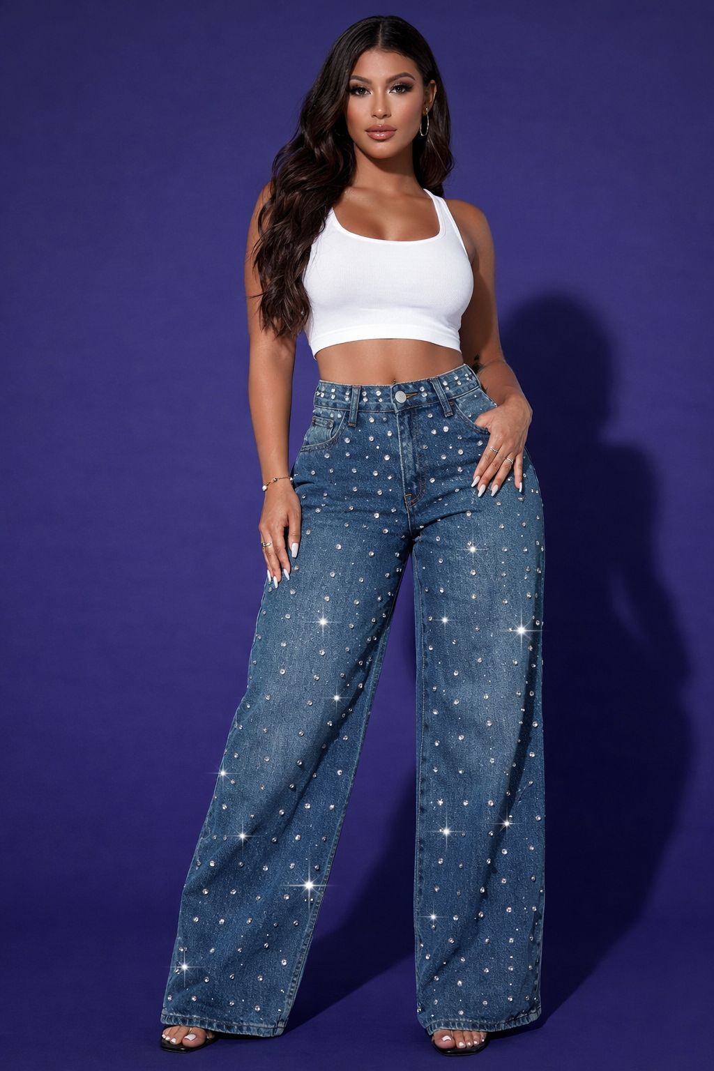 Women’s Denim Jeans with Rhinestone Design