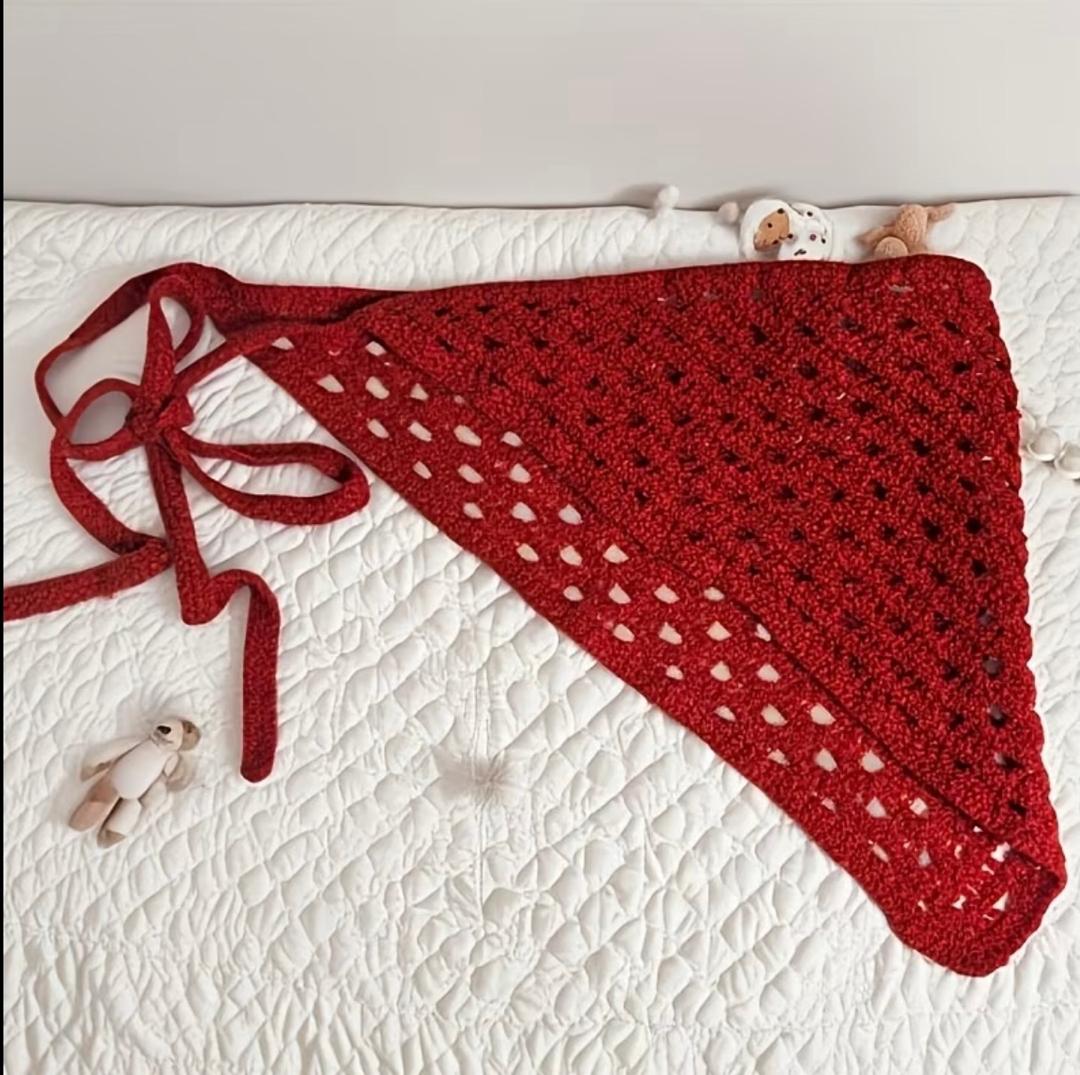 Red Crochet Hair Kerchief Model View