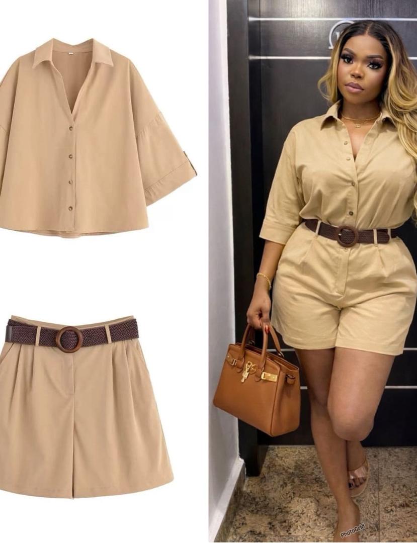 Tan Shirt and Shorts Set