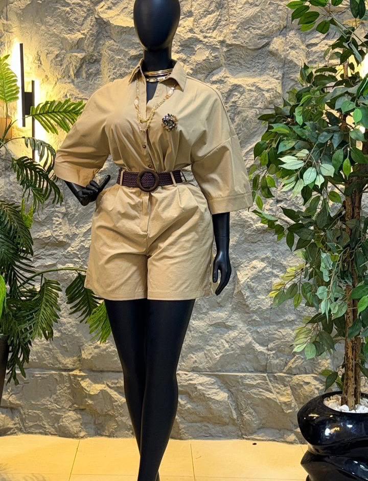 Tan Shirt and Shorts Set