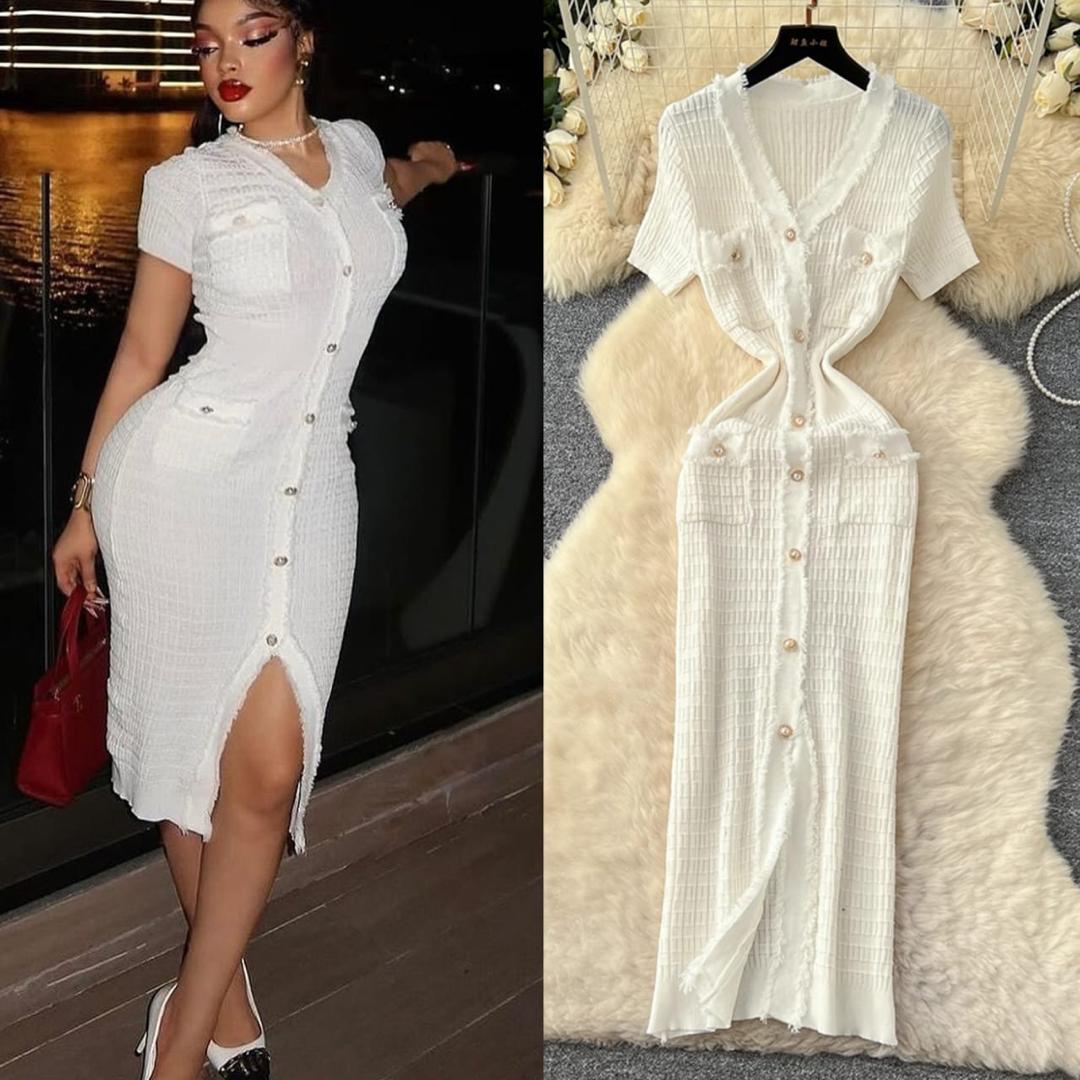 Women's Textured Button Bodycon Dress