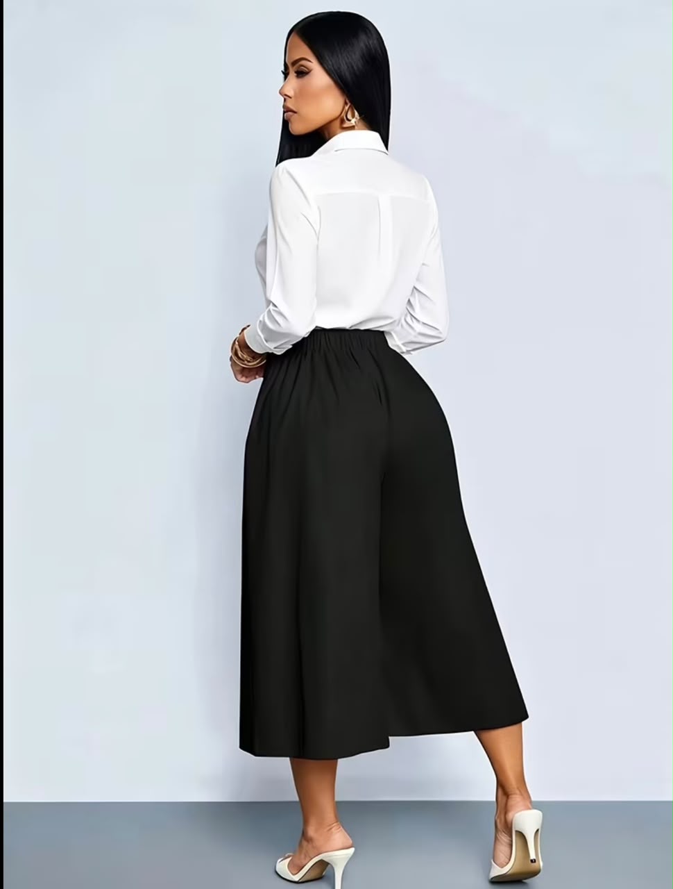 Shirt and High Waist Capri Pants- Black/White