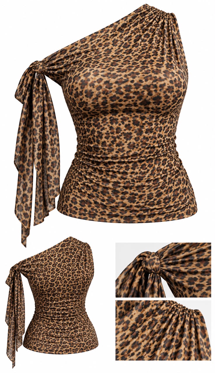 Leopard One Shoulder Tie Top