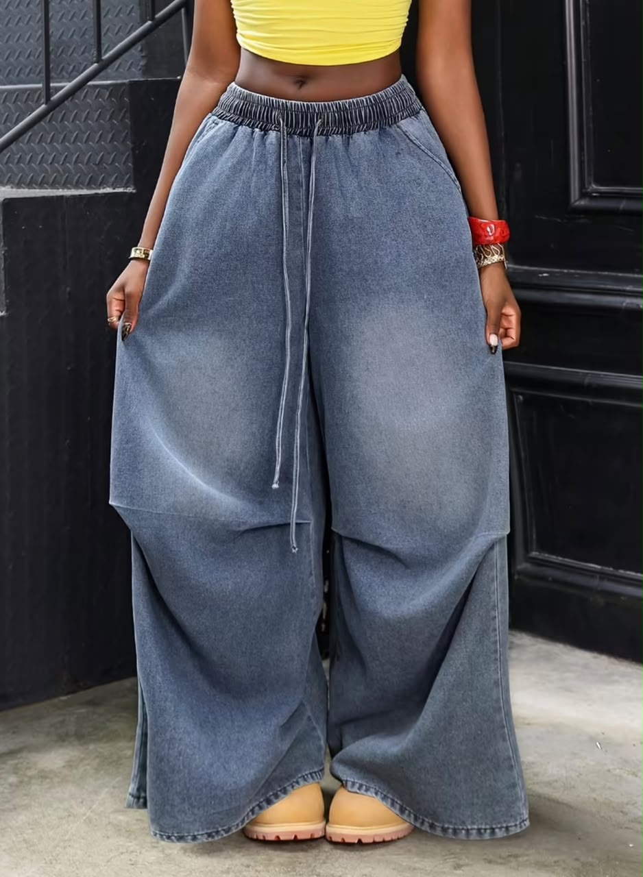 Drawstring Wide Leg Jeans