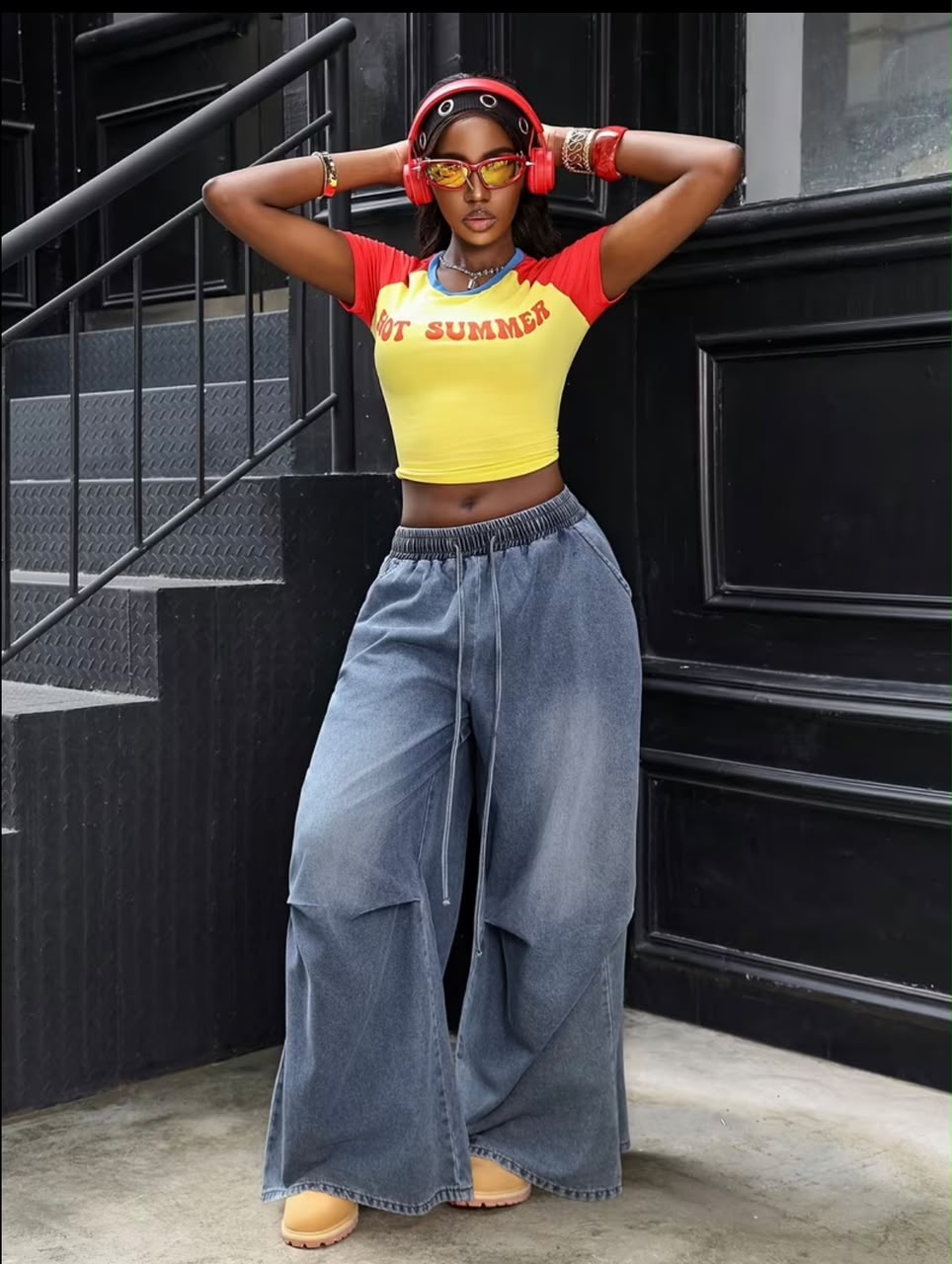 Drawstring Wide Leg Jeans