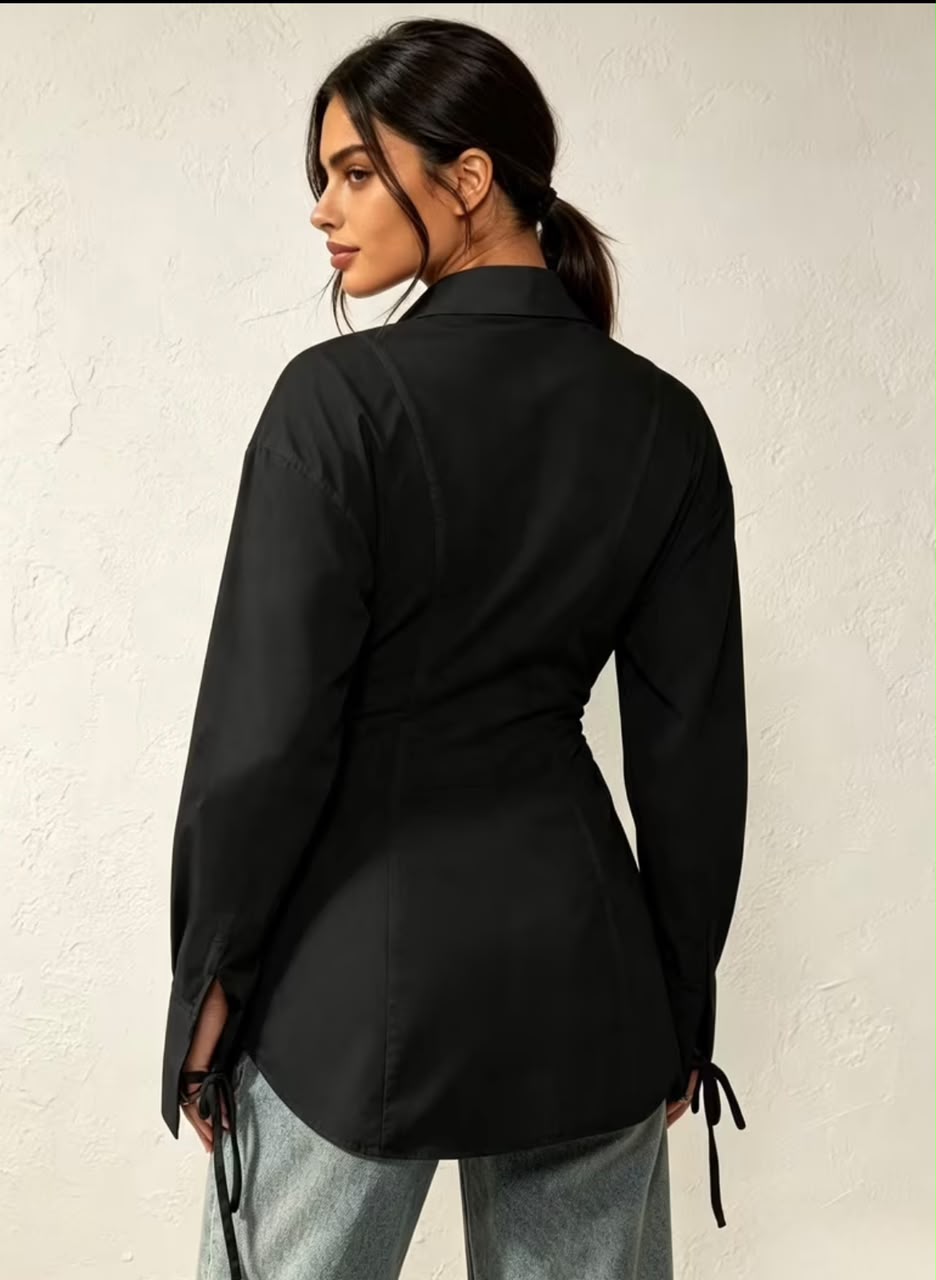 Black Ruched Longline Shirt