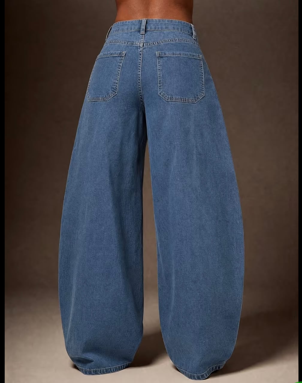 Blue Seamed Wide Leg Jeans