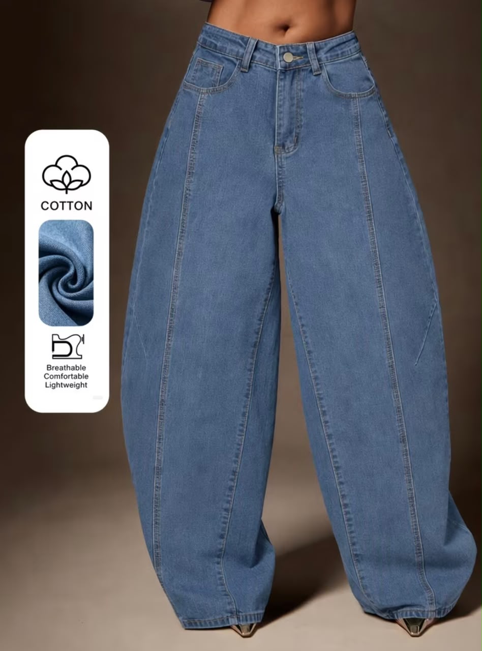 Blue Seamed Wide Leg Jeans