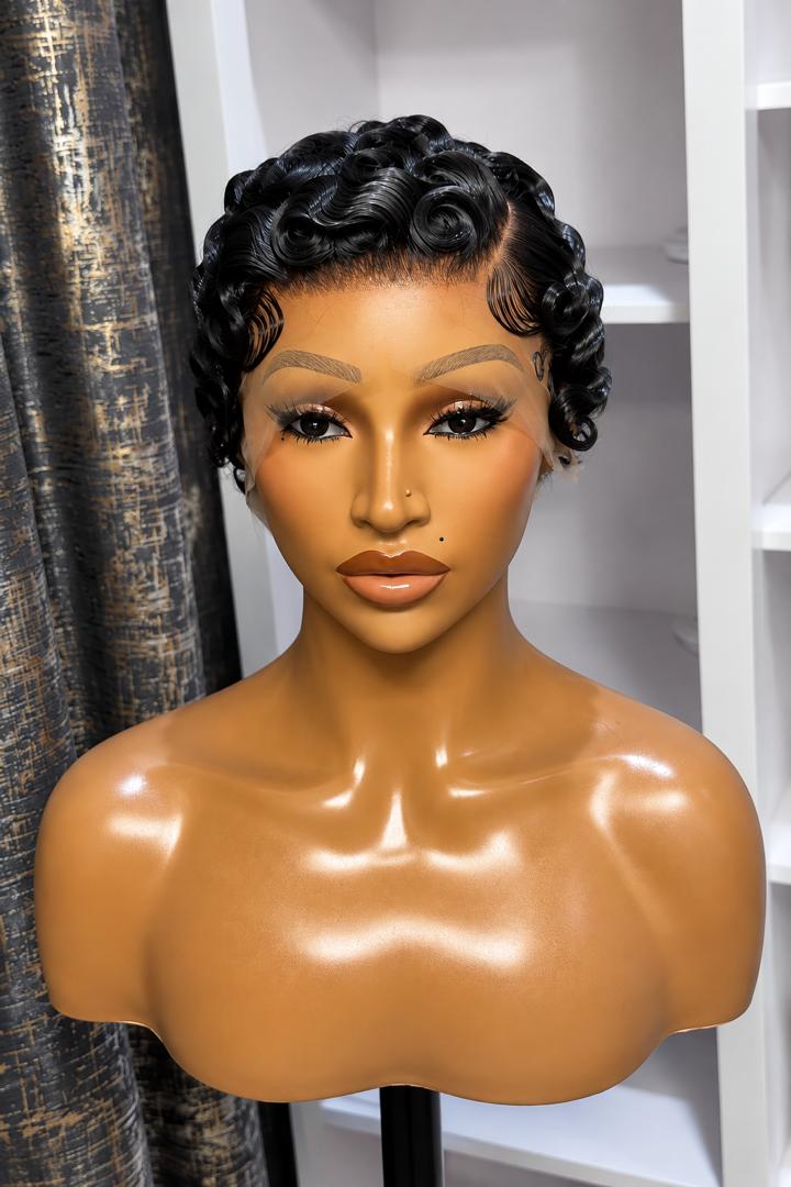Black Finger Wave Pixie Wig