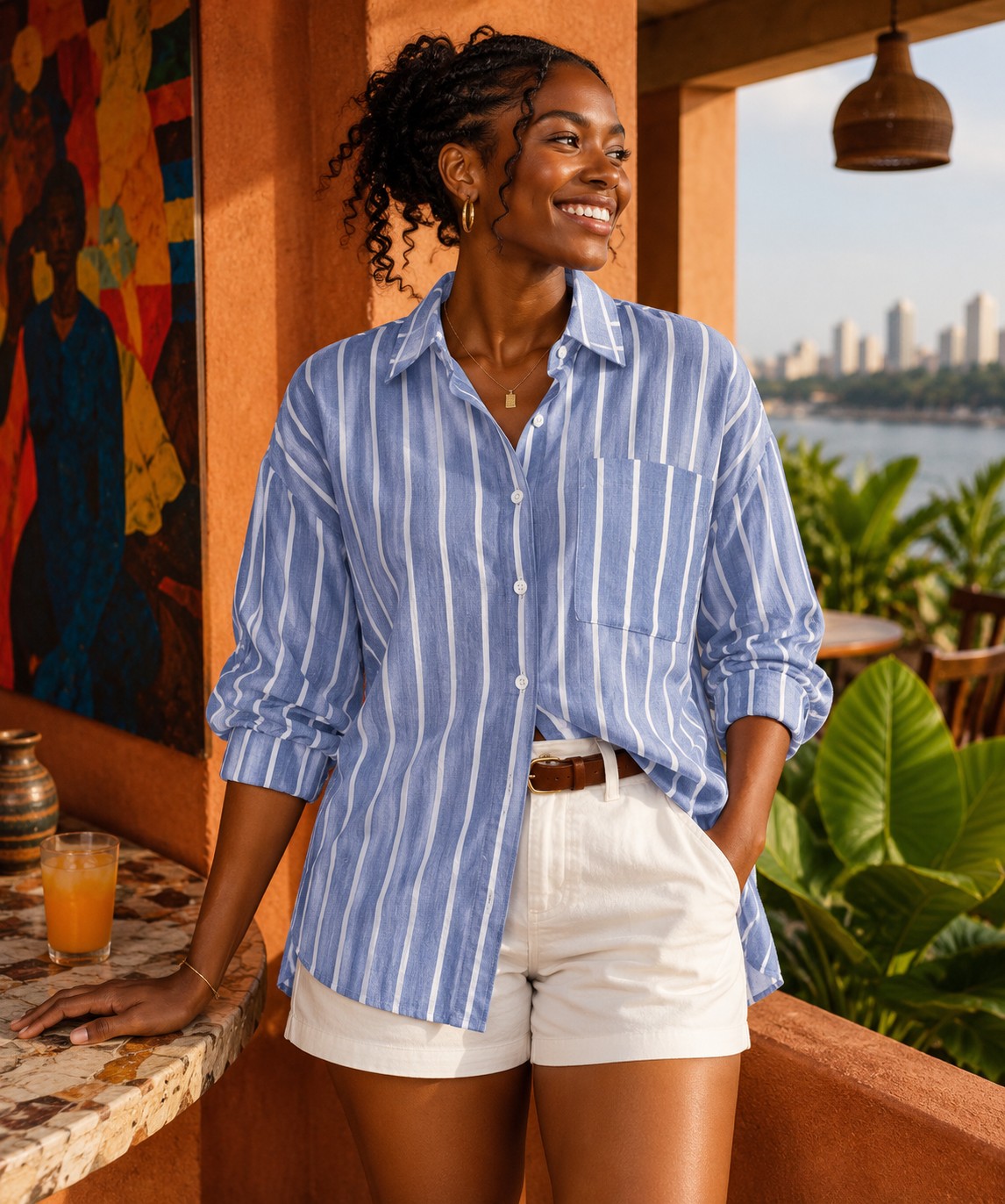 Blue Striped Oversized Shirt