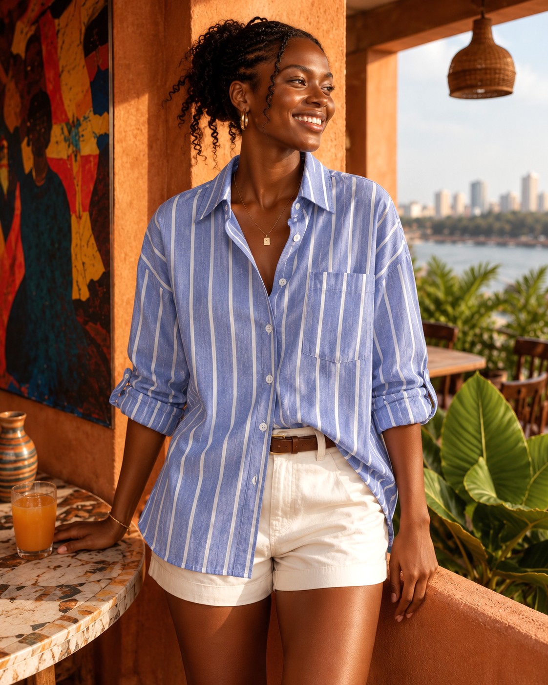 Blue Striped Oversized Shirt