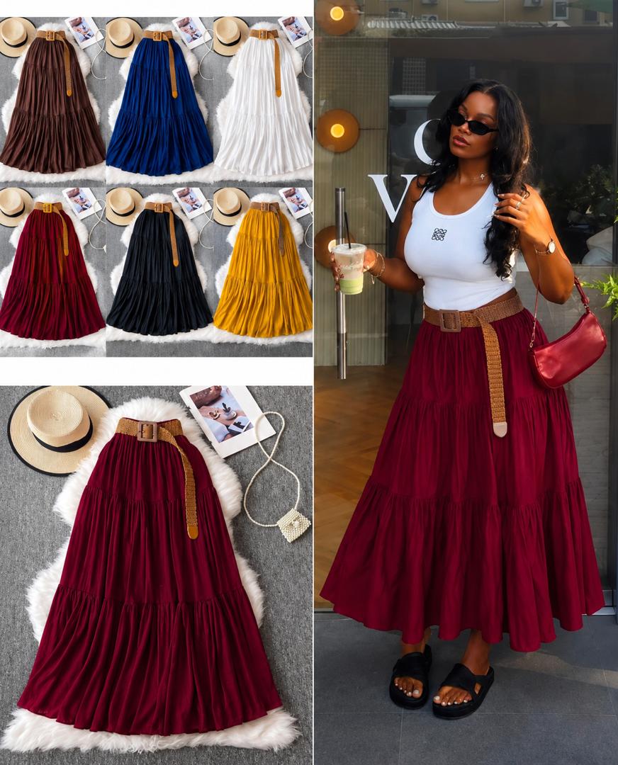 Belted Pleated Maxi Skirt