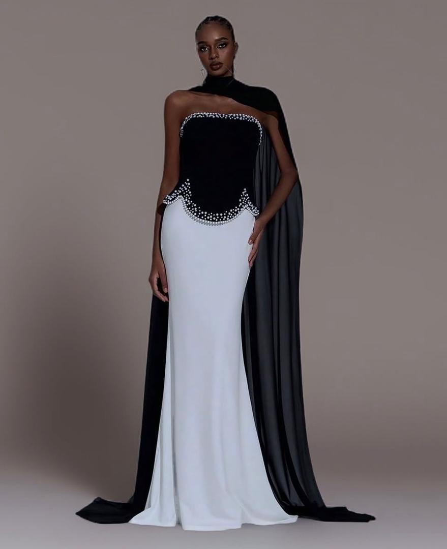 Embellished Cape Evening Gown