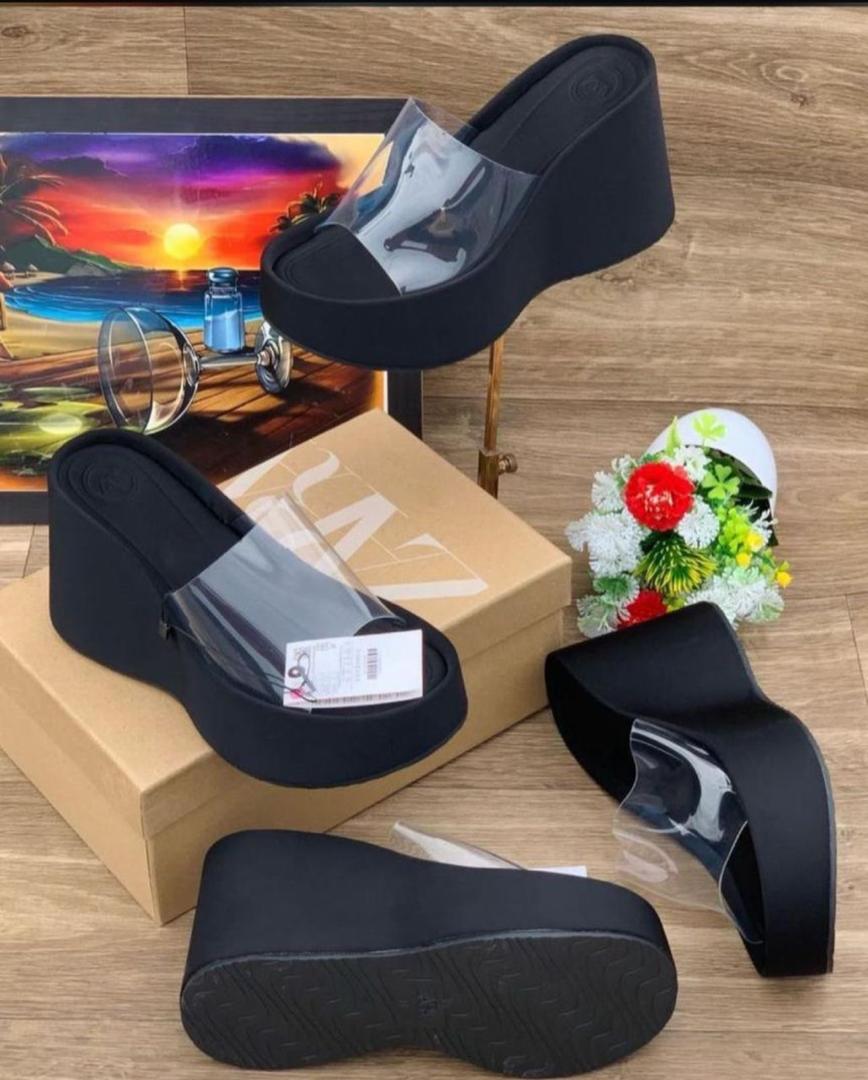 Clear-Strap Platform Wedge Slides