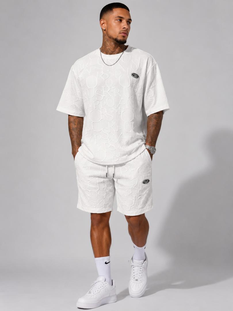 Men Embossed Monogram T-Shirt and Shorts Set